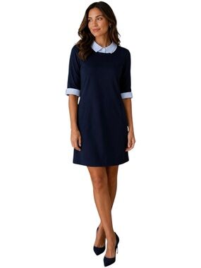 Talbots Shirt Dress Collared Size M Petite Navy Blue Office Business Casual
